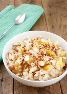 
                    
                        Hawaiian Oatmeal by barefeetinthekitchen: A creamy oatmeal filled with juicy bits of pineapple, chewy nuts, a sprinkling of coconut, and a dusting of brown sugar. #Oatmeal #Pineapple #Nuts #Coconut #Healthy
                    
                