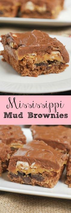 
                    
                        Mississippi Mud Brownies - chocolate, marshmallows, peanut butter, pecans, and more! These are so rich and delicious!
                    
                