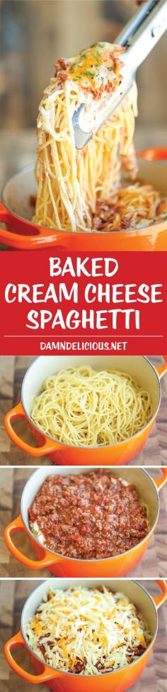 
                    
                        Baked Cream Cheese Spaghetti - A baked spaghetti casserole that's amazingly cheesy and creamy. It's comfort food at its best, and EASIEST!
                    
                