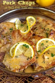 
                    
                        Pork Chops with Lemon Thyme Cream Sauce | bakeatmidnite.com | #porkchops #recipe #30minutemeals
                    
                
