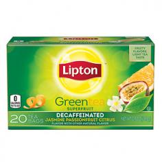 Lipton Green Superfruit Decaf Tea Bags, Jasmine Passionfruit with Citr Your Small Cup can Make a Big Difference 1 1 Rainforest Alliance Certified 2 Drink Positive 3 Great starts with the tea leaves Lipton knows that a great tasting cup of tea starts with the tea leaves. Our green tea blends is selected from fresh-picked high-grown tea leaves. And we ve sourced our tea from Rainforest Alliance Certified trade; tea farms that meet rigorous criteria for helping to protect the land and provide better conditions for workers, their families and their communities. 1 Tea bag makes 8 fl. oz. prepared. 20 - 0.9 oz (25.5g) Tea Bags ~ Total Net Wt. 10 oz (510g) 1-888-547-8668 Made in USA
