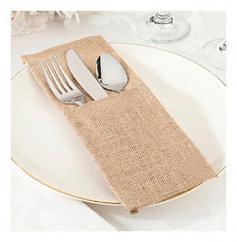 Give guests that personal touch with these burlap silverware holders on the tables. They can be personalized with names date and decorative touches. The silverware holders come in a set of four and measure 4 x 4.75. See item FA560 E for unpersonalized version.