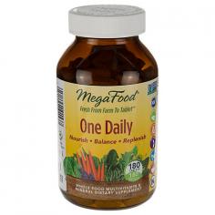 MegaFoodsDailyFoodsOne DailyMulti-Vitamin - 180 Vegetarian Tablets Mega FoodsDailyFoodsOne Daily Multivitamin provides wholesome nourishment for life in a convenient one tablet daily formula. Mega FoodDailyFoodsOne Daily is a wholesome and easy-to-digest one a day multi-vitamin and mineral that was designed to nourish your body with a balanced array of 100% whole food nutrients and protective phytonutrients. Digestive enzymes are also in included in MegaFoodDailyFoodsOne Daily to enhance nutrient bioavailability. MegaFoodDailyFoodsOne Daily is suitable for adults of all ages. MegaFoodDailyFoodsOne Daily is gentle on the stomach and has superior bioavailability. One Daily Multi-Vitamins MegaFood One Daily Multi-vitamin Formulas provide a convenient and affordable way to ensure that your body receives concentrated whole food nourishment on an every day basis. MegaFood offers a range of gender and age specific formulas with unique organic herbal blends to address specific physiological needs. For those seeking an herb free alternative, One Daily is an excellent choice for men or women of all ages. Recommended products to take alongside MegaFood's One Daily formulas include MegaFood Bone or Calcium, Magnesium, and Potassium. Welcome to MegaFood To provide you with exceptional nourishment of the highest quality, MegaFood premium multi-vitamins are made with a full spectrum of fresh whole foods including farm fresh broccoli, carrots, oranges, Maine Wild Blueberries, Cape Cod Cranberries and pure nutritional yeast. MegaFood then carefully dries these foods into a nutrient-rich FoodState concentrate which delivers essential vitamins, minerals and life-enhancing phytonutrients. Emerging research continues to show that phytonutrients and other vital compounds delivered in food have an essential role in promoting our health and well-being for life.