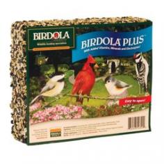 Birdola Plus Large Seed Cake for Wild Birds Birdola seed cakes contains premium seeds held together with a natural protein binder to stay together in all kinds of weather. It has a gourmet mix of premium seeds, with no waste seeds that birds simply kick out of a bulk mix (this includes oats, barley, and wheatgrass). Fortified with vitamins, minerals and electrolytes for the overall health and well-being of wild birds. Healthy birds survive better in the wild, and they will produce healthier offspring. Birdola Plus will attract finches, woodpeckers, chickadees and other seed loving birds. Features: Natural protein binder is healthy for birds, they can eat every part of the cake Birdola seed cakes are stronger than other cakes in the market, making it easier for birds to peck their favorite seed without getting a mouth full of what they dont like Birds will spend more time at the seed cake, providing birdwatchers more visibility Includes calcium for strong bones and eggshells, and grit to aid in digestion Contains Nutriboost- essential vitamins, minerals and electrolytes to make as complete a meal as possible Item Specifications: Dimensions: 8L x 2.3W x 6.25H Size: 2 lb Ingredients: Black oil sunflower seeds, safflower seeds, peanuts, white proso millet seeds, calcium carbonate, granulated grit from granite, gelatin Guaranteed Analysis: Crude Protein Min. 16.6% Crude Fat Min 24.51% Crude Fiber Max 15.8%
