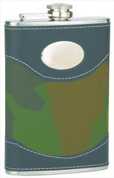 For the hunter in your life this is the perfect engraved flask. This customized flask fits into many occasions and is a perfect gift for outdoors men. On your next camping trip this is the perfect accessory for those cold nights around the camp fire. The stainless steel body is covered by a camouflage wrap. Personalize this flask as a gift for that special someone by engraving initials or a special message. Our Engraved Flasks and custom-made flasks make fun custom flasks gifts for any occasion weddings parties friends big groups or even for you. View a big selection of engraved flasks and personalized flasks that we offer as amazing prices. The Dream Engraved Flask is pressure tested for leaks and with welded flasks you don t have to worry about ruining your new flask if it is accidently dropped; the welded seal will not break. Check out our 8oz Camouflage Engrave flasks and 6oz Black Leather Engrave flask right below. Material: Premium Quality Food Grade Stainless Steel with Welded body. Capacity: 8oz. Covering: Camouflage Wrap. Style: Captive Top. Engraveable: Yes. Customized: Yes. Height: 5.75". Width: 3.75". Thickness: 1".