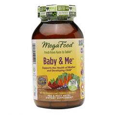 MegaFoodsDailyFoodsBaby & Me - 120 Vegetarian Tablets Mega FoodsDailyFoodsBaby & Me promotes the health of a woman during pregnancy and lactation. The best for you and your baby from day one - Mega FoodDailyFoodsBabyand Me has safe and sound potencies of 100% whole food nutrients! MegaFoodDailyFoodsBaby & Me is a comprehensive prenatal formula that is designed to support the health of a woman and her developing baby. With nutrients in their safe, gentle and natural whole food form, MegaFoodDailyFoodsBaby & Me is easy on the stomach and well-tolerated by moms who may be suffering from morning sickness or a fickle stomach. Vegetarian digestive enzymes are also included in Baby and Me to enhance nutrient bioavailability and support healthy digestion. The recommended daily dose provides the full requirement of specific nutrients such as Folic Acid and Iron, nutrients vital for both mother and baby. Nurturing organic herbs and foods considered safe during pregnancy and lactation provide additional nutritional support. For Women Whether you are in your fertile years of womanhood, in the midst of menopause or looking to nourish yourself in your senior years, MegaFood has a range of vitamin and mineral formulas to support your specific needs. MegaFood also offers formulas suitable for use during pregnancy and lactation. You can find products both with or without MegaFood's Organic Herbal blends to suit your individual preferences. MegaFood's 100% whole wood multi-vitamin and mineral formulas can be safely combined with any MegaFood formula as needed, to ensure a well-rounded whole food supplement program. Welcome to MegaFood To provide you with exceptional nourishment of the highest quality, MegaFood premium multi-vitamins are made with a full spectrum of fresh whole foods including farm fresh broccoli, carrots, oranges, Maine Wild Blueberries, Cape Cod Cranberries and pure nutritional yeast.