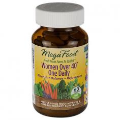 MegaFoodsDailyFoodsWomen Over 40 One Daily Multi-Vitamin - 60 Vegetarian Tablets Mega FoodsDailyFoodsWomen Over 40 One Daily Multivitaminsupports a healthy outlook and radiant health. Mega FoodDailyFoodsWomen Over 40 One Daily is a balancing foundational formula which delivers optimal potencies of 100% whole foods and organic herbs for life. During the years of transition prior to, during and after menopause, MegaFoodDailyFoodsWomen Over 40 One Dailyis a convenient one daily formula that helps to restore inner radiance and harmony naturally with nourishing whole food for life. MegaFoodDailyFoodsWomen Over 40 One Dailycontainscertified organic botanicals to help to rejuvenate and balance the whole body during a time in which fluctuation and change are the norm. Immune-supportive herbs are also included in MegaFoodDailyFoodsWomen Over 40 One Dailyto encourage optimal health and a gentle enzyme blend facilitates full utilization of this nutritive 100% whole food formula. One Daily Multi-Vitamins MegaFood One Daily Multi-vitamin Formulas provide a convenient and affordable way to ensure that your body receives concentrated whole food nourishment on an every day basis. MegaFood offers a range of gender and age specific formulas with unique organic herbal blends to address specific physiological needs. For those seeking an herb free alternative, One Daily is an excellent choice for men or women of all ages. Recommended products to take alongside MegaFood's One Daily formulas include MegaFood Bone or Calcium, Magnesium, and Potassium. Welcome to MegaFood To provide you with exceptional nourishment of the highest quality, MegaFood premium multi-vitamins are made with a full spectrum of fresh whole foods including farm fresh broccoli, carrots, oranges, Maine Wild Blueberries, Cape Cod Cranberries and pure nutritional yeast.