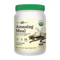 The delicious Amazing Meal Vanilla Chai is 11+ grams of organic, plant-based protein, a powerful and tasty blend of nutritious greens, phytonutrient fruits and vegetables, digestive enzymes and 5 billion probiotics all in one scoop. The way Mother Nature intended Organic, Raw and Delicious. Organic, Plant-Based Protein Naturally sourced from organic hemp seed, brown rice, sprouted quinoa and pumpkin seed. Antioxidant & Phytonutrient SuperFoods Chlorophyll-packed organic wheat grass, barley grass, alfalfa, kale, organic super fruits aai and goji berries and raw power of maca. Cleansing Fiber, Digestive Enzymes & Probiotics To help balance blood sugar (for individuals within normal, healthy ranges), improve digestion and promote healthy intestinal flora. OUR PROCESSAmazing Grass is from farms, not factories. OUR FRIENDSWeve partnered with our friends to enrich Amazing Meal with premium aai powder from Sambazon and fresh hemp protein from Manitoba Harvest. The Amazing StoryAmazing Grass Cereal Grasses Are Grown & Harvested on the Family Farm in Kansas. Their Dedication to The Finest & RAW Ingredients keeps the Best of what Mother Nature has Perfected. In the End, making others Happy makes Amazing Grass Happy People.