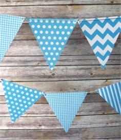 Flag bunting banners have been popular and trending for parties, weddings, indoor and outdoor decoration for a period of time now. These great decorations are here to stay and will make a great decorating item for any occasion. This is our mix blue pattern triangle pennant banner which includes 4 designs in this banner set. In this set you will receive 12 triangle flag bunting banners which are pre- strung, so all you have to do is take it out of the package and it's ready for hanging. The designs included in this banner set are: blue Chevron pattern, blue Polka Dot pattern, blue Stripe pattern, and blue Checker pattern flags which are pre-strung on a matching color twine. Patterns are printed on both sides of each triangle pennant. Product Specifications: Pennant Count: 12 Pennants Pennant Patterns: 3 Chevron, 3 Polka Dot, 3 Stripe, 3 Checker Twine Length: 11 Feet Triangle Pennant Dimensions: 7.5"W x 8"L We also offer great variety of matching paper decorations for your event, please view some of our other decorations: Round Paper Lanterns, Paper Straws, Tissue Paper Pom Poms.