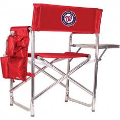 The Sports Chair by Picnic Time is the ultimate spectator chair! It's a lightweight, portable folding chair with a sturdy aluminum frame that has an adjustable shoulder strap for easy carrying. If you prefer not to use the shoulder strap, the chair also has two sturdy webbing handles that come into view when the chair is folded. The extra-wide seat (19.5") is made of durable 600D polyester with padding for extra comfort. The armrests are also padded for optimal comfort. On the side of the chair is a 600D polyester accessories panel that includes a variety of pockets to hold such items as your cell phone, sunglasses, magazines, or a scorekeeper's pad. It also includes an insulated bottled beverage pouch and a zippered security pocket to keep valuables out of plain view. A convenient side table folds out to hold food or drinks (up to 10 lbs.). Maximum weight capacity for the chair is 300 lbs. The Sports Chair makes a perfect gift for those who enjoy spectator sports, RVing, and camping. Dimensions: 19 x 4.25 x 33.25 inches.