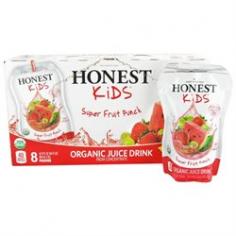 At Honest Kids we believe that the more we all purchase organic products the more we support sustainable farming and that's better for everyone and better for the planet. 8 pouches per carton. 40 calories per pouch. USDA organic. Sweetened only with fruit juice. 100% daily value vitamin C. Contains 30% juice. No high fructose corn syrup. Gluten-free. Item weigh - 54 fl oz. Pack of 4. Ingredients Filtered Water Organic White Grape Juice from Concentrate Organic Strawberry Juice from Concentrate Organic Watermelon Juice from Concentrate Natural Flavors Ascorbic Acid (Vitamin C) Organic Natural Flavors Citric Acid. Directions Separate top flaps. Poke straw. Refrigerate after opening.