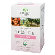 Herbal Supplement. USDA organic. Caffeine-free. Certified organic. A sensuous blend of Tulsi & sweet rose. Tulsi is abundant in antioxidants. Stress relieving & energizing. At the heart of Organic India is our commitment to be a living embodiment of love and consciousness in action. We have trained thousands of small family farmers in India to cultivate tens of thousands of acres of sustainable, organic farmland. All Organic India products promote health and wellness and are made with loving care. The product you hold in your hands is one link in a chain of love, respect and connectedness between Mother Nature, our farmers, our company and you. By choosing Organic India you are actively participating in our mission to create a sustainable global environment, provide training and a life of dignity to our local farmers, and bring health and happiness to you. A delicate blend of Tulsi finely balanced with soothing chamomile, rose petals, and the fragrant essence of rose. Add a touch of sweetness and you have a rich blend of Tulsi infusion that excites the senses and evokes the mysteries of India. About Tulsi: Throughout India, Tulsi is revered as a sacred plant infused with healing powers, and is lovingly called the Queen of Herbs. Traditionally grown in an earthen pot in every home, Tulsi (also known as Holy Basil) makes a delicious and energizing herbal infusion. Tulsi is an adaptogenic herb which helps relieve the negative effects of stress. Repeatedly noted for 5,000 years throughout sacred Indian scriptures, Tulsi's remarkable life-enhancing qualities are now here for you to fully enjoy. Drinking 3 cups a day is recommended. Namaste! Certified organic by: Control Union. Individually wrapped for freshness. Gluten free. (These statements have not been evaluated by the FDA. This product is not intended to diagnose, treat, cure, or prevent any disease.) Product of India.