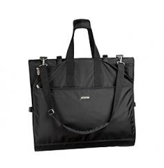 A must-have for formal occasions, this durable gown length garment bag is a perfect choice for keeping a wedding gown, tux, bridesmaids' dresses and more protected during transport to that special event. Finished in black, the bag is water resistant and can hold up to six garments as well as shoes, pocketbooks and other accessories. Includes WallyLock. Durable, lightweight and water repellent. Holds up to 6 or more garments with room for a wedding gown and tuxedo. Plenty of pockets for shoes, accessories and other essentials. Full length center zipper opening with comfortable shoulder strap. Handles fasten together with Velcro for easy carrying. WallyLock secures hangers at the top of the bag. Use your own hangers for quick and easy packing. Clothes stay neat and wrinkle free. Folds to carry-on size for most airlines and fits easily in overhead compartments. Broadened bottom for voluminous gowns. Padded roll bars secure clothing and prevent wrinkles. Side release buckles hold bag together when folded. Superior construction guarantees long-lasting performance. 3-Year manufacturer's warranty. 66 in. L x 24 in. W x 3 in. H (4 lbs.) Take the stress and wrinkles out of destination weddings with this 66 in. gown length garment bag that folds to carry-on size. Whether its traveling within the country or to an exotic location, delicate garments stay neat and wrinkle free, thanks to the WallyLock hanger clamping system and patented GarmenTote design. 600 Denier Polyester along with fully lined interior are durable, lightweight and water repellent that provides all weather protection. Plenty of pockets have room for shoes, accessories and other essentials. Includes comfortable shoulder strap and handles that attach to the trolley of most rolling luggage for easy carrying. Also great for ball gowns, cruise formals and robes.