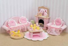 Recommended for children ages 3 and upFor use with 1:12 scale dolls and dollhouses Wooden pieces with a painted pink finish Full sitting room set for imaginative fun Fabric cushions skirts rug and cat bed Fun accessories and a working mirror for realistic play Dolls sold separately. It's always time for high tea when your child is in charge of the Le Toy Van Daisylane Sitting Room. Appointed with a chair sofa table and rug this complete set is given a dainty finish with a rug cat bed and cushions made from real fabric. Each piece has a sturdy wooden body with a painted finish and that even includes the tea set and framed picture on the fireplace mantle. About Le Toy VanFormed in 1995 with the modest intention of producing high-quality wooden toys that would only be distributed in the UK Le Toy Van added to the market with their take on traditional play sets with a dollhouse farm and castle. The reception was ultimately positive and today Le Toy Van products are offered around the world. Le Toy Van sources their wood only from sustainably farmed forests and each of their products meets or exceeds the stringent EN71 safety guidelines as well as undergoing routine safety testing by accredited organizations.