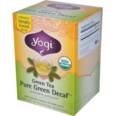 Yogi Organic Green Tea Caffeine Free Description: Supports Vitality Simply Decaf Green Tea Green Tea, with its simply delicious flavor, has enjoyed a long and noble history. In Asia, generations have held in high esteem the enchanting essence and intoxicating aroma if this special brew. Over 4,500 years ago, Chinese physicians prescribed green tea as an effective health aid and natural path to vitality and longevity, touting its refreshing taste and astounding health benefits. With six times the amount of antioxidants as black tea, green tea is a gently delicious way to prevent the accumulation of free radicals in your system, prolonging youthfulness while counteracting the effects of the sun and pollutants. Today, we practice the same ancient wisdom of using only the finest organic tea leaves combined with minimal plant processing to preserve the optimal health benefits and superior flavor of pure green tea. Our CO2 decaffeination method removes only the caffeine, leaving all the beneficial elements of green tea intact. Experience the age-old tradition of this life-enhancing tea with our Simply Decaf Green Tea. The delicate medley of organic green leaves from India, China, and Sri Lanka is perfectly blended and wonderfully balanced with the healing wisdom of the past. Organic Care Yogi Tea is committed to providing the finest quality teas, sourcing our organic herbs and spices from small farms, and tracking each ingredient from seed to cup. To ensure the purity, quality and perfect flavor of your tea, they heat-seal each tea bag and cello-wrap each box. Disclaimer These statements have not been evaluated by the FDA. These products are not intended to diagnose, treat, cure, or prevent any disease.