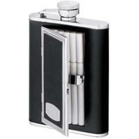 The ideal choice for men who like to drink and smoke cigarettes, the SP Black features a great six ounce capacity and a genuine black leather finish. Best of all, this fantastic flask also comes with a fully functional built-in cigarette case that allows for regular and 100s size cigarettes! The convenience and ease of a one of a kinds storage device for beverages and cigarettes is finally here, and its name is the SP Black.