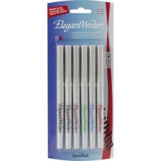 The Speedball Elegant Writer range was developed to provide the finest quality markers for calligraphy and fine lettering. Their crisp, chisel nibs are made of a durable porous plastic with a tip that starts sharp and stays sharp for more exact lettering. The Special Occasion set makes lettering for Holiday, Wedding, Anniversary or other festive events easy. These are the most versatile markers in calligraphy. Their ink is non-toxic, acid-free, non-permanent. No. 2880 contains 1 Black Broad Point Marker, 1 Black Medium Point Marker, 2 Black Fine Point Markers, and Instruction Booklet. No. 2881 contains six elegant Writer Markers in assorted colors (2 Black, 1 Brown, 1 Green, 1 Blue and 1 Red). Fine Point. No. 2882 contains six elegant Writer Markers in assorted colors (2 Black, 1 Brown, 1 Green, 1 Blue and 1 Red). Medium Point. No. 2883 contains six elegant Writer Markers in assorted colors (2 Black, 1Brown, 1 Green, 1 Blue and 1 Red). Broad Point. No. 2886 Special Occasion contains 1 Red Fine Point, 1 Green Medium Point, 1 Silver Broad Point, and 1 Gold Broad Point along with a complete guide to beautiful writing.