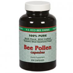 YS Organic Bee Farms - Bee Pollen 500 mg. - 200 Capsules YS Organic Bee Farms Bee Pollen 500 mg is Multi Floral and Wild crafted natures most balanced food. YS Organics Bee Pollen is 100% Pure. As the world pioneer in certified organic bee farming, we have the true knowledge of quality differences between cold regions and warmer climates. Thousands of northern miles are traveled to find the perfectly isolated regions, ecologically health and safe, where vigorous plants must store maximum nutrients and energy to flourish in the brisk environment. When the bees bring the pollen in the hive, they maintain the freshness naturally be lowering the moisture content, so that it can be protected from moisture damage. YS Organic Bee Farms Bee pollen is carefully preserved with the same low moisture content. The exact nutritional profile also varies significantly depending on the plants sources and growing conditions. YS Organic Bee Farms Bio Bee Pollen is harvested and blended from these regional plants, the vast Canadian northern frontier, which product the richest, purest, healthiest and safest bee pollen far beyond comparison. Over 200 stringent quality inspections are done be independent certifying agents. YS Organic Bee Farms beekeepers have been dedicated to research and develop true quality bee products. About YS Organic Bee Farms Y.S. Organic Bee Farms is built on a foundation of four generations of hands-on beekeeping experience. They are the pioneer in beekeeping in North America, after intense research and development for many years. Since then their commitment continues to the food industry. As a result they have been the most long-standing and reputable national distributor of honey.