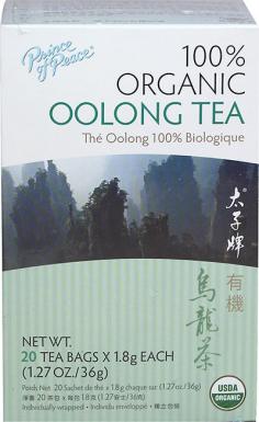 Oolong Tea (also known as Wu Long tea) is from the Wuyi district of Fujian China - also known for its famous Rock Tea. Oolong is semi-fermented, combining the qualities of black (richer taste) and green (antioxidants benefits) teas. Prince of Peace 100% Organic Oolong Tea has a woody aromatic scent and a full-bodied flavor. A typical cup of oolong tea has about 30-40mg of caffeine, and a cup of coffee ranges from 100-180mg. Prince of Peace is a brand you can trust. The company has been providing quality tea products since 1983. The tea leaves are organically grown and certified by IMO Switzerland. Instead of expensive advertising campaigns, they've chosen to pass on the savings to you, and let you tell others of their great products.