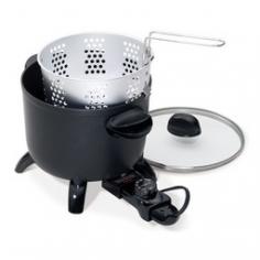 Heavy-cast aluminum construction. UL listed multi-cooker in black. Non-stick surface for easy cleaning. Even heat distribution and resists warping. Dimensions: 11.5L x 6W x 8.5H inches. Steam, roast, deep fry, and more in the Presto 6006 Kitchen Kettle Multi-Cooker. This multi-cooker features a heat control to automatically maintain proper cooking temperature. It comes with a nonstick pan, versatile basket, and tempered glass lid so you can keep an eye on your food as it cooks. About PrestoNational Presto Industries Inc, was founded in Eau Claire, Wis, in 1905 as Northwestern Steel and Iron Works, maker of industrial-size pressure canners for commercial canneries. Ten years later, it began manufacturing large pressure canners for home use. In 1939, the company introduced the first saucepan-style pressure cooker and gave it the trade name Presto. Since then, the company has expanded its product line to include a wide variety of popular cooking gadgets, including electric griddles, pressure cookers, pizza ovens, deep fryers, and more.