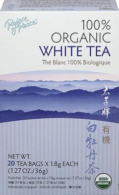 Prince of Peace 100% Organic White Tea leaves and buds are picked at a young age, and goes through the Zhenge-style of processing which gives the tea a richer aroma, a fuller body, and a deeper dark color. White tea's antioxidant content is greater than that of green tea. A typical cup of white tea has about 19-20mg of caffeine, and a cup of coffee ranges from 100-180mg. Prince of Peace is a brand you can trust. The company has been providing quality tea products since 1983. The tea leaves are organically grown and certified by IMO Switzerland. Instead of expensive advertising campaigns, they've chosen to pass on the savings to you, and let you tell others of their great products.