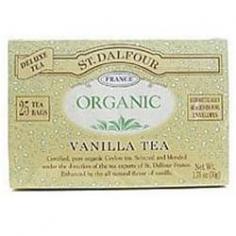 St. Dalfour Organic Tea Vanilla Description: Certified Pure Organic Ceylon Tea Selected And Blended Under The Direction Of The Tea Experts Of St. Dalford France Enhanced By The Natural Flavour Of Vanilla Individually Sealed In Envelopes St. Dalfour Teas are certified all-natural and organic by the I.M.O. (Institute fur Marktokologie Institute D'Ecocommerce) of Switzerland and are hermetically sealed in foil envelopes in unbleached bags with no metal staple to alter the taste of the tea. Green Tea: Certified, 100% organic Green Tea. Selected and blended under the direction of the tea experts of St. Dalfour France. Black Tea: A classic blend of certified, 100% pure organic tea from India and Ceylon. Selected and blended under the direction of the tea experts of St. Dalfour France. Disclaimer These statements have not been evaluated by the FDA. These products are not intended to diagnose, treat, cure, or prevent any disease. Nutrition Facts Serving Size: 1 Tea Bag Servings Per Container: 25 Other Ingredients: Certified, 100% pure organic tea from Darjeeling area of the Himalayas of India. Selected and blended under the direction of the tea experts of St. Dalfour France.