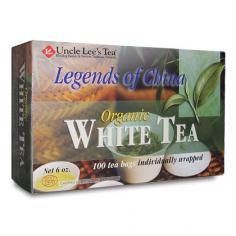 Uncle Lees Legends of China Organic White Tea Description USDA Organic Our Organic Legends of China White Tea (Bai Mu Dan) is grown in the mountains of the Fujian Province of China and undergoes little processing. The absence of this results in the appearance and cell structure of the leaves basically unaltered and this purity may be what some researchers have said might cause white tea to have a greater concentration of antioxidants than all of the teas that originate from green tea. White tea is the most delicate of all its taste being subtle complex and mildly sweet. The caffeine content of our organic white tea is approximately 15 to 20 mg. of caffeine per cup. (Black tea contains 80 to 120 mg. and coffee contains 100 to 200 mg.) Tea bags are oxygen bleached. White tea like the green tea from which it originates is one of the healthiest beverages you can drink on the planet today and it has more antioxidants and less caffeine than regular green tea. Our 100% Organic Legends of China White Tea will provide you with the finest tea leaves for your tea drinking enjoyment and good health. Plus with 100 bags per box you will love the value. Great for treating large number of guests at a party or any hospitality event. Disclaimer These statements have not been evaluated by the FDA. These products are not intended to diagnose treat cure or prevent any disease. Place one tea bag in an 8 oz. cup. Add water heated just before boiling and steep 3 to 4 minutes.