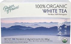 Prince of Peace Organic Premium Peony White Tea Description: 100% USDA Organic Individually Wrapped For centuries Bai Mu Dan tea (also known as? Peony White?) was an extremely rare tea once reserved for Chinese royalty. Peony White tea, considered one of the premium grades of white tea, is made of young leaves and buds from the Camellia Sinensis plant, hand picked during the fresh spring harvest in China s Fujian province. The white, silver-ish leaves give Peony White tea its name. With minimal processing, Peony White tea s antioxidant property is significantly more than green tea. There is also considerably less caffeine in white tea (15-20mg per serving, compared to green tea at 20-30mg, black tea at 50-80mg, and coffee at 100-200mg). For quality assurance, each tea bag is individually wrapped. Disclaimer These statements have not been evaluated by the FDA. These products are not intended to diagnose, treat, cure, or prevent any disease.(Note: This Product Description Is Informational Only. Always Check The Actual Product Label In Your Possession For The Most Accurate Ingredient Information Before Use. For Any Health Or Dietary Related Matter Always Consult Your Doctor Before Use.) Ingredients: Prince of Peace Organic Premium Peony White Tea Directions Brewing: Use one bag per cup. Pour hot water on tea bag and let it steep for 3-5 minutes before drinking. Nutrition Facts Serving Size: 1 Cup Servings Per Container: 100 Amt Per Serving% Daily Value Calories2* Calories from Fat0* Total Fat less than1 g0% Trans Fat0 g* Total Carbohydrate less than1 g0% Sodium0 mg0% Protein less than1 g0% *Daily value not established. Other Ingredients: 100% Organic peony white tea.