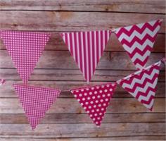 Flag bunting banners have been popular and trending for parties, weddings, indoor and outdoor decoration for a period of time now. These great decorations are here to stay and will make a great decorating item for any occasion. This is our mix fuchsia pattern triangle pennant banner which includes 4 designs in this banner set. In this set you will receive 12 triangle flag bunting banners which are pre- strung, so all you have to do is take it out of the package and it's ready for hanging. The designs included in this banner set are: fuchsia Chevron pattern, fuchsia Polka Dot pattern, fuchsia Stripe pattern, and fuchsia Checker pattern flags which are pre-strung on a matching color twine. Patterns are printed on both sides of each triangle pennant. Product Specifications: Pennant Count: 12 Pennants Pennant Patterns: 3 Chevron, 3 Polka Dot, 3 Stripe, 3 Checker Twine Length: 11 Feet Triangle Pennant Dimensions: 7.5W x 8L We also offer great variety of matching paper decorations for your event, please view some of our other decorations: round paper lanterns, paper straws, tissue paper pom poms.