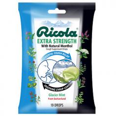 RicolaGlacier Mint Extra Strength Cough Suppressant Drops with Natural Menthol- 19 Lozenges RicolaGlacier Mint Extra Strength Cough Suppressant Drops with Natural Menthol provide powerful cough relief with a soothing syrup center. RicolaGlacier Mint Extra Strength Cough Suppressant Drops with Natural Menthol provide soothing, naturally effective relief for powerful coughs. RicolaGlacier Mint Extra Strength Cough Suppressant Drops with Natural Menthol combines a unique blend of ten natural Swiss alpine herbs, natural menthol and a soothing syrup center to give you safe relief you can trust. About Ricola Ricola Ltd is one of the most modern and innovative manufacturers of herb drops in the world. Ricola herb specialties are exported to more than 50 different countries and are famous for their fine Swiss quality. Founded in 1930, with company headquarters in Laufen and subsidiary companies throughout Europe, Asia and the USA, Ricola products now include about 30 different herb specialty flavors. All the herbs used in Ricola products are organically cultivated in the Swiss mountains Ricola AG is one of the most modern and innovative manufacturers of herb cough drops in the world. Ricola exports nearly 30 different ranges of herb drops and teas to over 50 countries. The family-run company has its headquarters in Laufen, near Basel, Switzerland. Subsidiary companies are located in Italy, the UK, Asia and the USA. Founded in 1930 by Emil Richterich, the company is still under family ownership. Executive board president and third generation family member Felix Richterich directs the fortunes of the company today. This is why Ricola values high quality basic ingredients, in particular the herbs, which are cultivated in the Swiss mountains using organic farming methods. Ricola AG is also committed to economically, socially and ecologically sustainable company management. As a major employer of over 400 employees it takes its corporate responsibilities seriously.