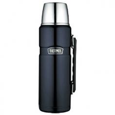 Thermos TherMax double-wall vacuum insulation provides maximum temperature retention. Unbreakable stainless steel interior and exterior ensure years of service. Product stays cool to the touch when filled with hot contents and it does not sweat when filled with cold contents. Available: 16-oz. Beverage Bottle Twist-and-pour stopper allows you to pour without removing the stopper. Keeps contents cold for 24 hours and hot for 12 hours (not shown). 40-oz. Beverage Bottle Includes an insulated serving cup. Keeps hot liquids hot or cold liquids cold for up to 24 hours. 2-qt. Bottle Features a twist-and-pour stopper, built-in stainless steel cup, retractable handle and a detachable shoulder strap for portability. Keeps hot liquids hot and cold liquids cold for up to 24 hours. 24-oz. Leakproof Bottle Boasts a smooth-flow design and a locking, leakproof lid with one-handed, push-button operation. It keeps hot liquids hot for 18 hours and cold liquids cold for 24 hours. Colors: Red (40-oz. Beverage Bottle only), Midnight Blue, Matte Black. Size: 40OZ BOTTLE. Color: Midnight Blue.