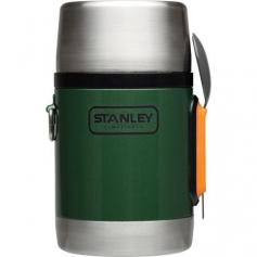 Stanley's tough and durable 18 oz. Adventure Vacuum Food Jar keeps hot foods hot and cold foods cold for 6 hours so you can enjoy an outdoor meal any time! The double wall stainless steel construction and durable rust proof finish stands up to any work or play environment. The stainless steel lid can also be used as a bowl and its wide mouth opening makes it easy to clean. There is also a compartment for dry foods, making the Stanley Jar extra convenient as well as a full-sized spork attached to the container. It's a smart choice for taking your lunch to work or for use on hiking and camping trips. Keeps food cold or hot up to 6 hours 18.8 stainless steel-rustproof and naturally BPA free Easy to fill and clean Widemouth Leakproof and fully packable Secret dry storage in stopper Insulated lid doubles as a 12 oz. bowl Full size spork included Size: L 4.5" W 3.7" x H 6.9" Weight: .88 lb. Capacity: 18 oz.