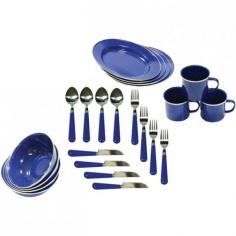 Metal set with enamel finish. Attractive steel edges. Set serves 4 campers. Includes cups, bowls, silverware, and plates. Enjoy every meal in the great outdoors with the classic look of the Stansport 24 Piece Enamel Camping Tableware Set. This charming set is ready for any meal and serves our campers. It features a metal construction with a beautiful enamel finish and stainless steel edges. Includes cups, bowls, silverware, and plates. About StansportStansport welcomes you to their world, the Great Outdoors, Where we make camping fun. Stansport believes that camping is a timeless activity for the young and old where a roaring campfire is more than just a heat source, but also the gathering place for stories of the past, present, and future. Camping means a simple time to share of ourselves, get to know each other, and experience all the wonderment of Mother Nature. The people at Stansport have travelled the world to bring you the best values in camping equipment.