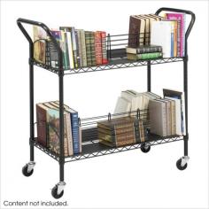 The Mobile Wire Book Cart isn't the school librarian special. No, its modern steel construction, angled handlebars, and sleek black finish give it contemporary appeal. The cart is double-sided, offering four shelves in all. Four casters, two locking, offer mobility and quick rearrangement. About Safco Products Safco products were specifically developed to meet the changing needs of the business world, offering real design without great expense. Each product is designed to fit the needs of individuals and the way they work, by enhancing comfort and meeting the modern needs of organization in the workplace. These products encourage work-area efficiency and ultimately, work-life efficiency: from schools and universities, to hospitals and clinics, from small offices and businesses to corporations and large institutions, airports, restaurants, and malls. Safco continues to offer new colors, new styles, and new solutions according to market trends and the ever-changing needs of business life. Double-sided for maximum storage Steel construction in modern black finish 4 shelves Angled handles for greater accessibility 43.75W x 19.25D x 40.5H in.