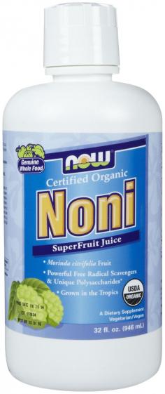 From the Manufacturers Label: Morinda Citrifolia Fruit Naturally Rich in Antioxidants Unique Polysaccharides Grown in Tahiti Cherished by Tahitian natives for thousands of years, Noni (Morinda citrifolia) has been consumed throughout the ages as a way to encourage good health on a number of levels. Its rich, naturally-occurring concentrations of polysaccharides, phytonutrients, bioflavonoids and unique fatty acid esters provide a wealth of antioxidant and nutritional benefits. When consumed as part of a healthy lifestyle, Noni serves as a smart adjunct for vibrant energy, sound health and all around wellness. NOW Organic Noni is derived from fruit grown in the rich, nutrient-dense soils of Tahiti, providing conditions that are ideal for opitimal growth and nutritional maturity. Each delicious, exotic-tasting 1 oz. serving provides 12,000 mg of Organic Noni. Manufactured by NOW Foods.