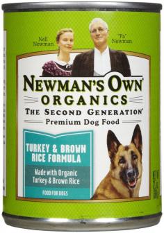Healthy Treats for Your Young Dogs Newman's Own Organic Adult Turkey and Brown Rice Formula Canned Dog Food is packed with protein, antioxidants, and omega fatty acids and it's free of wheat, corn, and chemical additives and preservatives. Newman's Own Turkey and Brown Rice Organic maintenance formula Made with organic turkey, brown rice, and sweet potatoes Does not contain wheat or corn Great source of protein Fortified with added minerals and vitamins, this natural dog food maintains the health of your puppy or adult dog with a mouthful of delicious and satisfying ingredients including tender turkey, hearty brown rice, and filling sweet potatoes. A Closer Look: All Newman's Own Organics pet foods are balanced and formulated to exceed the nutrient requirements established by the Association of American Feed Control Officials (AAFCO) Nutrient Profiles. Ingredients for these treats are specially selected for their extraordinary nutritional value to help promote the vitality and longevity of dogs. Made specially for: Dogs of all ages Free of: Artificial preservatives, flavors, or colors