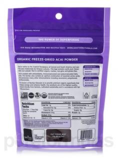 Navitas Naturals - Freeze-Dried Acai Powder Certified Organic - 4 oz. (113g) Navitas Naturals Acai has long been a cherished food of traditional Amazonian cultures for its health benefits and unique taste. Favored among athletes and health seekers, the deep purple acai berry is a potent source of antioxidants, healthy fats, and essential micronutrients. Our freeze-dried whole berry powder makes it easy to enjoy acai's rich and creamy texture, along with its unsweetened mild flavor hinting of chocolate and berries. Try this superfood scooped into a smoothie or milkshake, blended into a parfait, or mix into a batter to give desserts a delicious acai boost. Navitas Naturals Freeze-Dried Acai Powder Certified Organic: Certified Organic Kosher Vegan Navitas Naturals Freeze-Dried Acai Powder Certified Organic Suggested Uses: Smoothies Desserts Yogurt Granola Navitas Naturals Freeze-Dried Acai Powder Certified Organic Benefits Polyphenols Resveratrol Antioxidants Source and Processing Navitas Naturals Acai Power comes from the low-lying coastal areas of Brazil. Due to the delicate nature of the berry, the fruit is transported immediately after harvest where it is hand-inspected for quality. The whole berries are then freeze-dried and low temperature milled to ensure maximum nutrient content, resulting in a powder that is both nutrient-rich and easily integrated into your favorite recipes. The only ingredient in our wonderful Acai Power is pure 100% organic acai that is also certified kosher and vegan. Acai (Ah-Sigh-EE): a small, dark purple berry which is the fruit of a native South American palm tree from the genus Euterpe. Super Palm of the Amazon Native to the tropical floodplains of Central and South America, acai berries grow on tall palm trees extending up to 25 feet high, which are climbed and harvested by hand.