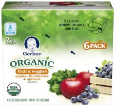 Gerber Organic 2nd Foods Baby Food Pouches provide moms with a convenient baby food package for serving at or away from home. They are a great solution. Made with 100% natural fruit or fruit/vegetables. USDA certified organic. 2 servings of fruit or fruit/vegetables per pouch. Convenient for mom Size: 3.5oz.