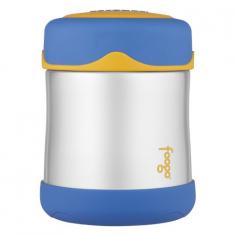 Thermos FOOGO Vacuum Insulated Stainless Steel Food Jar, Blue/Yellow - 10 oz This 10 oz. stainless steel food jar is vacuum insulated to keep foods at just the right temperature. The wide mouth opening makes it easy to fill, serve from and clean. Keeps foods warm for 5 hours or cold for 7 hours. Features: Color: Blue/Yellow BPA-Free Dishwasher safe Double wall stainless steel construction Keeps food warm 5 hours, cold 7 hours Wide mouth opening makes food jar easy to fill and clean