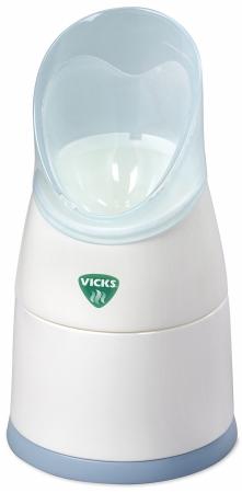 Model V1300. A blast of Vicks vapors. Soothing comfort for coughs and colds. Portable, spill-proof. Use with Vicks VapoSteam VapoPads or hot water. Includes 5 Vicks VapoPads. How it Works: 1. Simply fill the Vicks VapoSteam Inhaler with hot tap water and add Vicks scent pad (included) or Vicks VapoSteam. 2. The unique design mixes the soothing scent with the warm vapors to help provide comfort from cough and colds. 3. Cone shaped design funnels vapors. 4. Soothing vapors help relieve nasal and sinus congestion and parched throat. Easy to use. Leak resistant design. Dishwasher safe. Made in China.