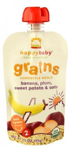 + Always organic+ Optimally formulated+ Easy, portable packaging made without the use of BPA+ No GMOs About Grains Homestyle Meals: We make it easy to introduce whole grains into your baby's diet. Our grains homestyle meals are made with hearty organic whole grains and fruits, making them a yummy and nutritious meal for your little one. Happy Baby Organic Baby Food Grains Homestyle Meals Stage 2 Banana Plum Sweet Potato & Oats - 3.5 oz