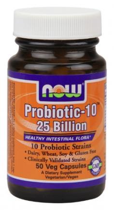 Give Yourself a Healthy Intestine NOW Foods Probiotic-10 25 Billion Vegetarian Caps has been scientifically formulated to provide a high potency and balanced spectrum of useful intestinal bacteria. Regular intake of this dietary supplement aids in maintaining healthy intestinal flora. The presence of fructooligosaccharides (FOS) in Probiotic-10 25 Billion Vegetarian Caps also helps growth of acidophilus and bifidus organisms. Ten probiotic strains High potency and balanced spectrum of useful intestinal bacteria Maintains healthy intestinal flora Helps growth of acidophilus and bifidus organisms With ten Probiotic Strains, this supplement is completely vegan and gluten free. Just For You: Healthy conscious individuals A Closer Look: NOW Foods Probiotic-10 25 Billion Vegetarian Caps contains certain strains of bacteria are believed to have beneficial effects on the gastrointestinal tract. Dietary Concerns: Free of wheat, gluten, dairy, salt, starch, soy, egg, shellfish and preservatives Usage: Take 1 Vcap once or twice a day as a dietary supplement between meals or on an empty stomach. Consider taking in combination with NOW? Fiber-3 and Optimal Digestive System. FDA disclaimer: These statements have not been evaluated by the FDA. This product is not intended to diagnose, treat, cure or prevent any disease.