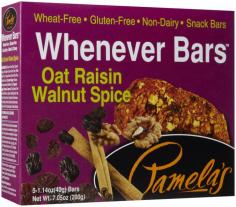 Save on Pamelas Oat Raisin Walnut Spice Bars - These cinnamon filled, tasty snack bars are delicious and offer whole grains, antioxidants and are gluten-free- Made with gluten-free oats, chia seeds and lightly sweetened with agave and coconut sugar, Pamelas Oat Raisin Walnut Spice Whenever Bars offer a satisfying snack whenever the desire strikes- (Description is informational only- Please refer to the actual manufacturer's product label prior to use- Please address any health I4concerns to your health professional prior to use-) (Note: This Product Description Is Informational Only- Always Check The Actual Product Label In Your Possession For The Most Accurate Ingredient Information Before Use- For Any Health Or Dietary Related Matter Always Consult Your Doctor Before Use-)Ingredients: Gluten-Free Oats, Organic Agave, Rice Blend (Brown Rice Flour, White Rice Flour, Tapioca Starch, Sweet Rice Flour, Xanthan Gum), Coconut Sugar, Raisins, Monounsaturated Safflower Oil, Organic Eggs, Walnuts, Coconut, Chia Seeds, Natural Flavors, Spices, Baking Soda, Sea Salt, Xanthan Gum, Grainless & Aluminum Free Baking Powder (Sodium Bicarbonate, Sodium Acid Pyrophosphate, Potato Starch)-UPC: 093709600220 UK SKU: SPDSP7075