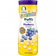 As your baby grows into toddlerhood, about 25% of his calories will come from snacks. GRADUATES Puffs are a great way to make every bite count by providing Vitamin E, Iron and Zinc. GRADUATES Puffs are puffed grains with real fruit and are naturally flavored with other natural flavors.