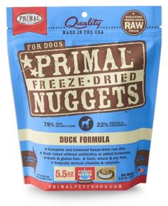 MADE IN THE U.S.A! Primal Freeze-Dried Formulas are produced using only the freshest, human-grade ingredients. Our poultry, meat and game are antibiotic and steroid free without added hormones. We incorporate certified organic produce, certified organic minerals and unrefined vitamins to fortify our complete and balanced diets. All Primal Freeze-Dried Formulas contain fresh ground bone for calcium supplementation. This combination of ingredients offers optimum levels of the amino acids (protein), essential fatty acids, natural-occurring enzymes, and necessary vitamins and minerals that are the building blocks for your pet's healthy biological functions. All of the ingredients found in Primal Freeze-Dried Formulas are procured from ranches and farms throughout the United States and New Zealand that take pride in producing wholesome raw foods through natural, sustainable agriculture. Primal Freeze-Dried Formulas offer you the convenience and benefits of a well-balanced, safe and wholesome raw-food diet without having to grind, chop, measure or mix the ingredients yourself. At Primal Pet Foods, we have taken the time to carefully formulate and produce a nutritious, fresh-food diet that is easy for you to serve and delectable for pets to devour. The proof is watching them lick the bowl clean while thriving happily and healthfully! Product Features: Fresh duck for superior levels of amino and essential fatty acids. Finely ground, fresh duck bones for optimum levels of calcium. Organic produce for food-derived vitamins A, B-complex, C and D. Cold-water salmon oil for essential omega-3 fatty acids. Organic and unrefined nutritional supplements for digestion and circulation. Vitamin E as an antioxidant. Organic coconut oil for linolenic fatty acids.