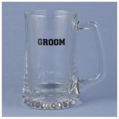 Look for our entire line of glass mugs printed with bridal party titles in black. Perfect for a bachelor party also fun at the rehearsal dinner or reception. Also makes a great gift. Hortense B. Hewitt offers an assortment of styles for today s bride. Among these wedding accessories you ll find affordable and stylish contemporary and traditional accessories - from modern and whimsical to traditional and classic. You are sure to find the perfect wedding accessory or gift from Hortense B. Hewitt. Wedding party glass mug with the word groom in bold black letters. Mug has a large easy to hold handle. Holds 16-ounce 5-1/2-inch tall. Perfect for a bachelor party also makes a great gift for the groom or from the groom. Hortense b. hewitt has been a leader in top-quality wedding supplies for more than 60 years.