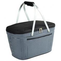 Made of 600D poly-canvas material Insulated wine bottle carrier with PEVA lining Available in a variety of colors Dimensions: 18.5W x 11.5D x 10.5H in. Perfect for any outing the Collapsible Insulated Picnic Basket offers you ample storage space. Designed in the U.S. this durable basket is made of 600D polycanvas with a PEVA lining. This coating also makes it leak-proof and food-safe. It features a built-in aluminum frame and handles that make it lightweight. A zippered front top and front pocket provide sufficient room for keeping various items. Because it's collapsible this container can be easily stored away. The padded hand-grip makes it easier to carry around. About Picnic at AscotDay or evening beachside or backyard picnics are a favorite event. By introducing Americans to the British tradition of upmarket picnics over a decade ago Picnic at Ascot created a niche for picnic products combining British sophistication with an American fervor for excitement and exploration. Known as an industry leader in the outdoor gift market Picnic at Ascot houses a design staff dedicated to preserving the prized designs and premium craftsmanship signature to the company. Their exclusive products are carried only by selective merchants. Picnic at Ascot provides quality products that meet the demands of today yet reflect classic picnic style. Color: Houndstooth.