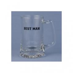 Make no mistake about it: beer does taste better in a nice frosty Best Man Mug! If you pay attention to this one detail the best man will thank you not only on your wedding day but each time he uses it! This glass mug showcases his title "Best Man" in bold black letters. Cheers! 5-1/2" tall. Holds 15 ounces.