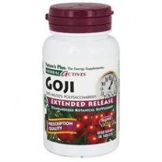 Nature's Plus Herbal Actives Extended Release Goji 1000 mg - 30 Vegetarian Tablets Nature's Plus Herbal Actives Extended Release Goji contains 1000 mg. of the ancient Chinese healing fruit, goji berry (also known as the wolfberry), which has enjoyed an incredible resurgence, culminating in being named Time Magazine's breakout superfruit of 2006! Goji features amino acids, trace minerals and powerful antioxidants. Standardized to a minimum of 50% (500 mg) polysaccharides, Nature's Plus Herbal Actives Goji Extended Release Tablets maximizes the synergistic benefits of the whole fruit, which naturally contains polysaccharides, beta carotene, zeaxanthin, and other antioxidant nutrients. Each convenient Herbal Actives extended-release formula provides rapid and sustained results. Nature's Plus Herbal Actives Goji Extended Release Tablets provides around-the-clock antioxidant activity from 1000 mg of standardized goji extract for peak vitality and free radical defense. Herbal Actives proprietary vegetable cellulose extended release delivery system diffuses highly active phytonutrients for 10 to 12 hours of steady absorption. The result is up to 40% greater absorption and superior antioxidant activity. Nature's Plus Herbal Actives Goji Extended Release Tablets features the following key benefits: All-natural extended release delivery system for superior absorption and maximum activity. Around the clock release for unmatched convenience. 1000 mg of whole goji fruit standardized 50% (500 mg) polysaccharides Activessence nutrient enzyme activation system, liberating the antioxidant goji phytonutrients GojiParts Used and Where GrownGoji berries are the fruit of a shrub native to China. Historical or Traditional UseGoji berry use has been described in traditional Chinese medicine since the first century A.D. They are often combined with other herbs as a tonic to increase longevity.