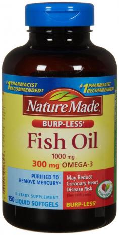 Consumption Of Omega-3 Fatty Acids May Reduce The Risk Of Coronary Heart Disease. Fda Evaluated The Data And Determined That Although There Is Scientific Evidence Supporting The Claim, The Evidence Is Not Conclusive. Omega-3 Fatty Acids Also Help Maintain Triglyceride Levels. Epa And Dha Are Key Omega-3S Important For Heart Health* The Enteric Coating Reduces The Fishy Odor And After Taste By Protecting The Softgel Until It Reaches The Lower Intestine. No Artificial Colors Or Flavors, Preservatives, Yeast, Starch Or Gluten 300 Mg Omega-3 Per Capsule Purified To Remove Mercury* #1 Pharmacist Recommended * This Product Is Not Intended To Diagnose, Treat, Cure Or Prevent Any Disease. *Nature Made Fish Oil Supply Comes From Deep Ocean Waters. Our Fish Oil Is Not Supplied From Farm Raised Fish. State-Of-The-Art Molecular Distillation Is Used To Remove Pcbs (Less Than 0.09 Parts/Million [Based On 7 Indicator Pcbs], Dioxins And Furans (Less Than 2 Parts/Trillion Who Teqs], Which Guarantees Purity And Potency. Mercury Below 0.1 Parts Per Million. Based On Pharmacy Times Survey.